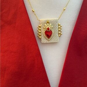 Gold and Red Heart Pendant Necklace